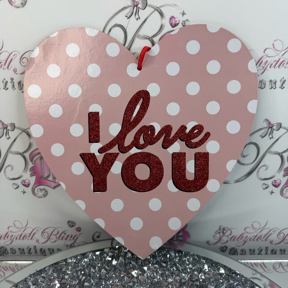 I Love You Pink Polka Dot Heart Sign - Home Party Supplies